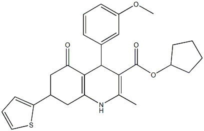 cyclopentyl 4-(3-methoxyphenyl)-2-methyl-5-oxo-7-(2-thienyl)-1,4,5,6,7,8-hexahydro-3-quinolinecarboxylate 구조식 이미지