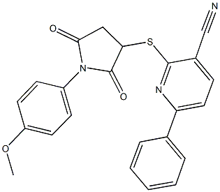 2-{[1-(4-methoxyphenyl)-2,5-dioxopyrrolidin-3-yl]thio}-6-phenylnicotinonitrile 구조식 이미지