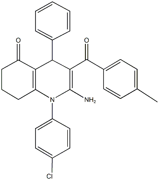 2-amino-1-(4-chlorophenyl)-3-(4-methylbenzoyl)-4-phenyl-4,6,7,8-tetrahydro-5(1H)-quinolinone Structure