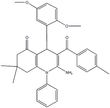 2-amino-4-(2,5-dimethoxyphenyl)-7,7-dimethyl-3-(4-methylbenzoyl)-1-phenyl-4,6,7,8-tetrahydro-5(1H)-quinolinone 구조식 이미지