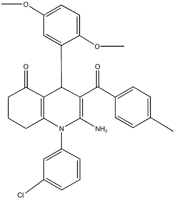 2-amino-1-(3-chlorophenyl)-4-(2,5-dimethoxyphenyl)-3-(4-methylbenzoyl)-4,6,7,8-tetrahydro-5(1H)-quinolinone Structure