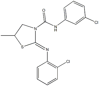 N-(3-chlorophenyl)-2-[(2-chlorophenyl)imino]-5-methyl-1,3-thiazolidine-3-carboxamide 구조식 이미지