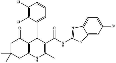 N-(6-bromo-1,3-benzothiazol-2-yl)-4-(2,3-dichlorophenyl)-2,7,7-trimethyl-5-oxo-1,4,5,6,7,8-hexahydro-3-quinolinecarboxamide 구조식 이미지