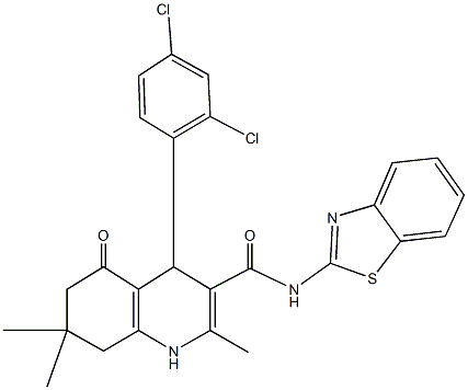 N-(1,3-benzothiazol-2-yl)-4-(2,4-dichlorophenyl)-2,7,7-trimethyl-5-oxo-1,4,5,6,7,8-hexahydroquinoline-3-carboxamide 구조식 이미지