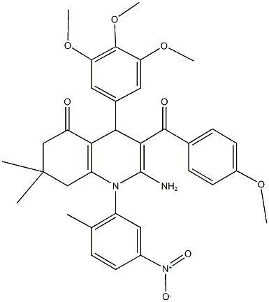 2-amino-1-{5-nitro-2-methylphenyl}-3-(4-methoxybenzoyl)-7,7-dimethyl-4-(3,4,5-trimethoxyphenyl)-4,6,7,8-tetrahydro-5(1H)-quinolinone Structure