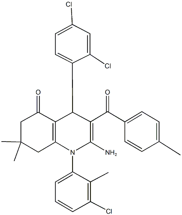 2-amino-1-(3-chloro-2-methylphenyl)-4-(2,4-dichlorophenyl)-7,7-dimethyl-3-(4-methylbenzoyl)-4,6,7,8-tetrahydroquinolin-5(1H)-one 구조식 이미지