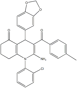 2-amino-4-(1,3-benzodioxol-5-yl)-1-(2-chlorophenyl)-3-(4-methylbenzoyl)-4,6,7,8-tetrahydro-5(1H)-quinolinone 구조식 이미지