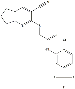 N-[2-chloro-5-(trifluoromethyl)phenyl]-2-[(3-cyano-6,7-dihydro-5H-cyclopenta[b]pyridin-2-yl)sulfanyl]acetamide Structure