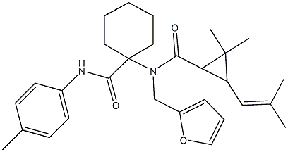 1-[{[2,2-dimethyl-3-(2-methyl-1-propenyl)cyclopropyl]carbonyl}(2-furylmethyl)amino]-N-(4-methylphenyl)cyclohexanecarboxamide 구조식 이미지