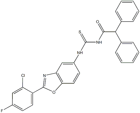 N-[2-(2-chloro-4-fluorophenyl)-1,3-benzoxazol-5-yl]-N'-(diphenylacetyl)thiourea 구조식 이미지