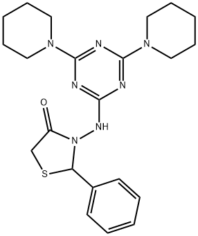 3-{[4,6-di(1-piperidinyl)-1,3,5-triazin-2-yl]amino}-2-phenyl-1,3-thiazolidin-4-one Structure