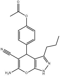 4-(6-amino-5-cyano-3-propyl-1,4-dihydropyrano[2,3-c]pyrazol-4-yl)phenyl acetate 구조식 이미지