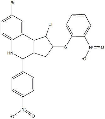 8-bromo-1-chloro-4-{4-nitrophenyl}-2-({2-nitrophenyl}sulfanyl)-2,3,3a,4,5,9b-hexahydro-1H-cyclopenta[c]quinoline 구조식 이미지