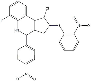 1-chloro-4-{4-nitrophenyl}-2-({2-nitrophenyl}sulfanyl)-6-iodo-2,3,3a,4,5,9b-hexahydro-1H-cyclopenta[c]quinoline Structure