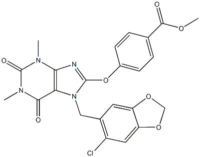 methyl 4-({7-[(6-chloro-1,3-benzodioxol-5-yl)methyl]-1,3-dimethyl-2,6-dioxo-2,3,6,7-tetrahydro-1H-purin-8-yl}oxy)benzoate 구조식 이미지