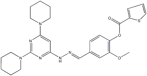 4-{2-[2,6-di(1-piperidinyl)-4-pyrimidinyl]carbohydrazonoyl}-2-methoxyphenyl 2-thiophenecarboxylate 구조식 이미지