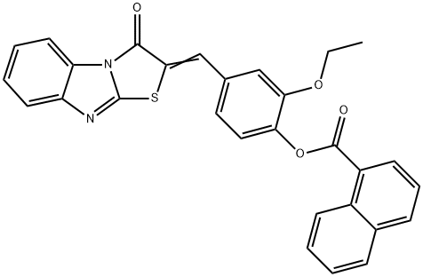 2-ethoxy-4-[(3-oxo[1,3]thiazolo[3,2-a]benzimidazol-2(3H)-ylidene)methyl]phenyl 1-naphthoate 구조식 이미지