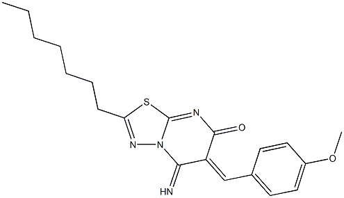 2-heptyl-5-imino-6-(4-methoxybenzylidene)-5,6-dihydro-7H-[1,3,4]thiadiazolo[3,2-a]pyrimidin-7-one 구조식 이미지