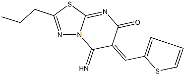 5-imino-2-propyl-6-(2-thienylmethylene)-5,6-dihydro-7H-[1,3,4]thiadiazolo[3,2-a]pyrimidin-7-one 구조식 이미지