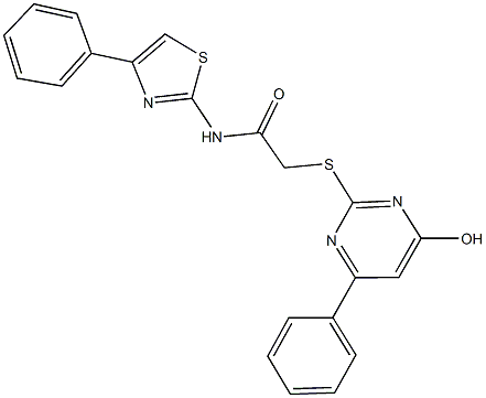 2-[(4-hydroxy-6-phenyl-2-pyrimidinyl)sulfanyl]-N-(4-phenyl-1,3-thiazol-2-yl)acetamide 구조식 이미지