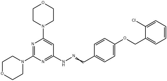 4-[(2-chlorobenzyl)oxy]benzaldehyde (2,6-dimorpholin-4-ylpyrimidin-4-yl)hydrazone 구조식 이미지