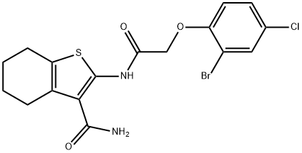 2-{[(2-bromo-4-chlorophenoxy)acetyl]amino}-4,5,6,7-tetrahydro-1-benzothiophene-3-carboxamide Structure