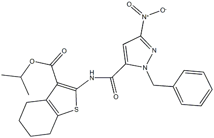 isopropyl 2-[({1-benzyl-3-nitro-1H-pyrazol-5-yl}carbonyl)amino]-4,5,6,7-tetrahydro-1-benzothiophene-3-carboxylate Structure