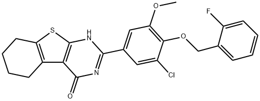 2-{3-chloro-4-[(2-fluorobenzyl)oxy]-5-methoxyphenyl}-5,6,7,8-tetrahydro[1]benzothieno[2,3-d]pyrimidin-4(3H)-one 구조식 이미지