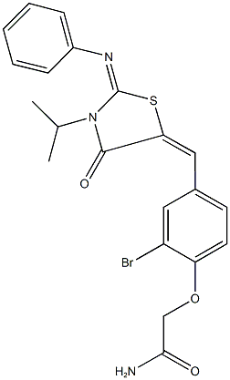 2-(2-bromo-4-{[3-isopropyl-4-oxo-2-(phenylimino)-1,3-thiazolidin-5-ylidene]methyl}phenoxy)acetamide 구조식 이미지