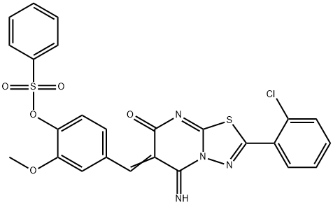4-[(2-(2-chlorophenyl)-5-imino-7-oxo-5H-[1,3,4]thiadiazolo[3,2-a]pyrimidin-6(7H)-ylidene)methyl]-2-methoxyphenyl benzenesulfonate 구조식 이미지