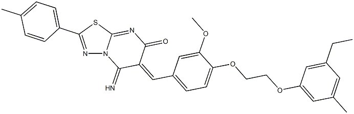 6-{4-[2-(3-ethyl-5-methylphenoxy)ethoxy]-3-methoxybenzylidene}-5-imino-2-(4-methylphenyl)-5,6-dihydro-7H-[1,3,4]thiadiazolo[3,2-a]pyrimidin-7-one Structure