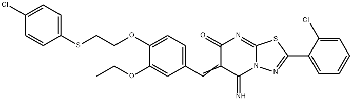 2-(2-chlorophenyl)-6-(4-{2-[(4-chlorophenyl)sulfanyl]ethoxy}-3-ethoxybenzylidene)-5-imino-5,6-dihydro-7H-[1,3,4]thiadiazolo[3,2-a]pyrimidin-7-one Structure