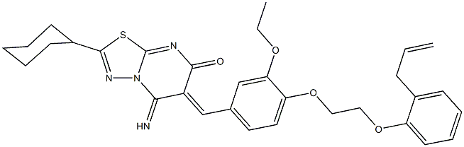 6-{4-[2-(2-allylphenoxy)ethoxy]-3-ethoxybenzylidene}-2-cyclohexyl-5-imino-5,6-dihydro-7H-[1,3,4]thiadiazolo[3,2-a]pyrimidin-7-one 구조식 이미지