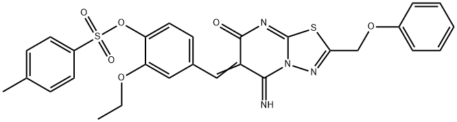 2-ethoxy-4-[(5-imino-7-oxo-2-(phenoxymethyl)-5H-[1,3,4]thiadiazolo[3,2-a]pyrimidin-6(7H)-ylidene)methyl]phenyl 4-methylbenzenesulfonate 구조식 이미지