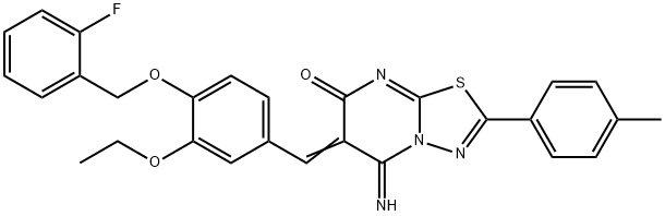 6-{3-ethoxy-4-[(2-fluorobenzyl)oxy]benzylidene}-5-imino-2-(4-methylphenyl)-5,6-dihydro-7H-[1,3,4]thiadiazolo[3,2-a]pyrimidin-7-one Structure