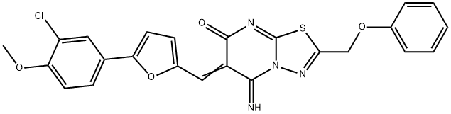 6-{[5-(3-chloro-4-methoxyphenyl)-2-furyl]methylene}-5-imino-2-(phenoxymethyl)-5,6-dihydro-7H-[1,3,4]thiadiazolo[3,2-a]pyrimidin-7-one 구조식 이미지