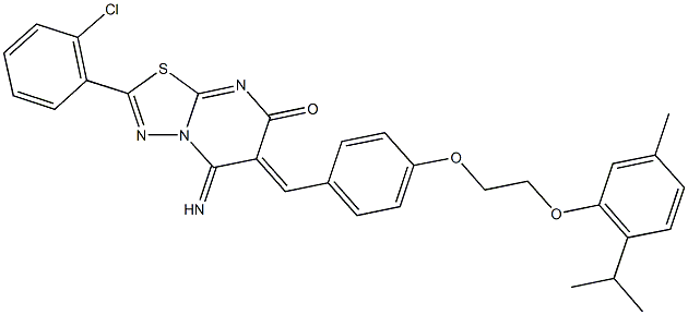 2-(2-chlorophenyl)-5-imino-6-{4-[2-(2-isopropyl-5-methylphenoxy)ethoxy]benzylidene}-5,6-dihydro-7H-[1,3,4]thiadiazolo[3,2-a]pyrimidin-7-one Structure