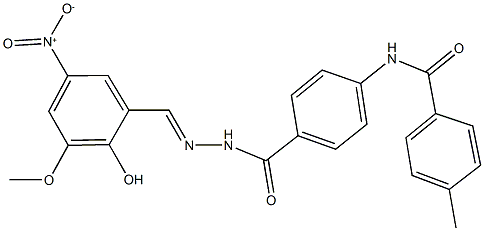 N-{4-[(2-{2-hydroxy-5-nitro-3-methoxybenzylidene}hydrazino)carbonyl]phenyl}-4-methylbenzamide 구조식 이미지