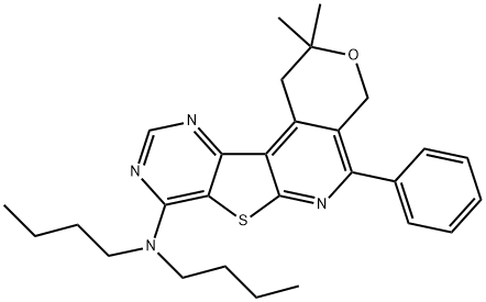 N,N-dibutyl-N-(2,2-dimethyl-5-phenyl-1,4-dihydro-2H-pyrano[4'',3'':4',5']pyrido[3',2':4,5]thieno[3,2-d]pyrimidin-8-yl)amine Structure