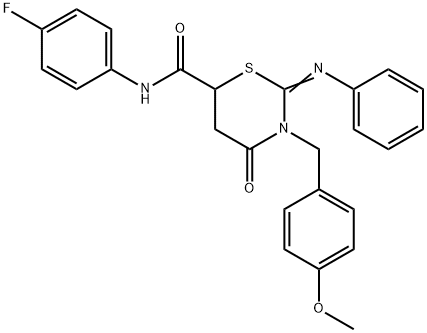 N-(4-fluorophenyl)-3-(4-methoxybenzyl)-4-oxo-2-(phenylimino)-1,3-thiazinane-6-carboxamide 구조식 이미지