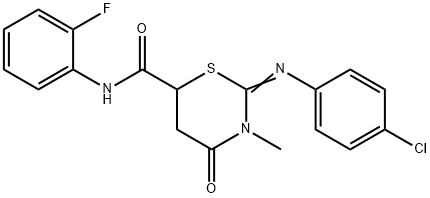 2-[(4-chlorophenyl)imino]-N-(2-fluorophenyl)-3-methyl-4-oxo-1,3-thiazinane-6-carboxamide Structure