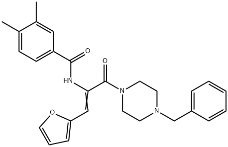 N-[1-[(4-benzyl-1-piperazinyl)carbonyl]-2-(2-furyl)vinyl]-3,4-dimethylbenzamide 구조식 이미지