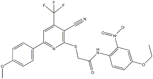 2-{[3-cyano-6-(4-methoxyphenyl)-4-(trifluoromethyl)-2-pyridinyl]sulfanyl}-N-{4-ethoxy-2-nitrophenyl}acetamide Structure