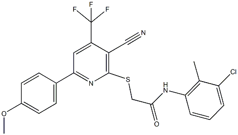N-(3-chloro-2-methylphenyl)-2-{[3-cyano-6-(4-methoxyphenyl)-4-(trifluoromethyl)-2-pyridinyl]sulfanyl}acetamide Structure