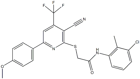 N-(3-chloro-2-methylphenyl)-2-{[3-cyano-6-(4-methoxyphenyl)-4-(trifluoromethyl)-2-pyridinyl]sulfanyl}acetamide 구조식 이미지