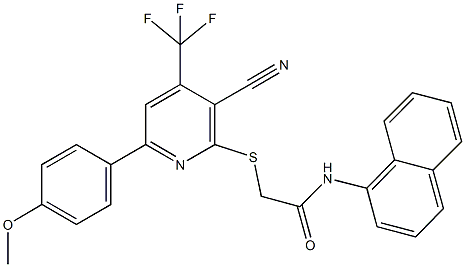 2-{[3-cyano-6-(4-methoxyphenyl)-4-(trifluoromethyl)-2-pyridinyl]sulfanyl}-N-(1-naphthyl)acetamide 구조식 이미지