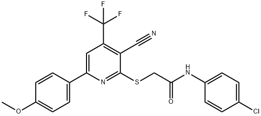 N-(4-chlorophenyl)-2-{[3-cyano-6-(4-methoxyphenyl)-4-(trifluoromethyl)-2-pyridinyl]sulfanyl}acetamide 구조식 이미지