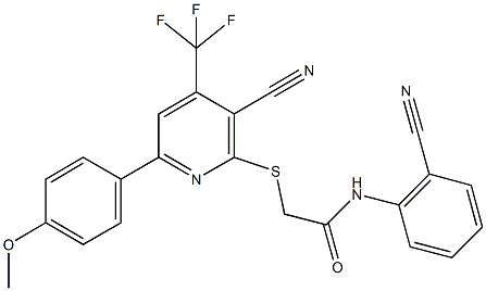 2-{[3-cyano-6-(4-methoxyphenyl)-4-(trifluoromethyl)-2-pyridinyl]sulfanyl}-N-(2-cyanophenyl)acetamide Structure