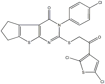 3-(4-chlorophenyl)-2-{[2-(2,5-dichloro-3-thienyl)-2-oxoethyl]sulfanyl}-3,5,6,7-tetrahydro-4H-cyclopenta[4,5]thieno[2,3-d]pyrimidin-4-one Structure