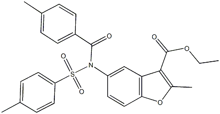 ethyl 2-methyl-5-{(4-methylbenzoyl)[(4-methylphenyl)sulfonyl]amino}-1-benzofuran-3-carboxylate 구조식 이미지